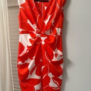 Donna Karan Red and White Floral Sheath Dress